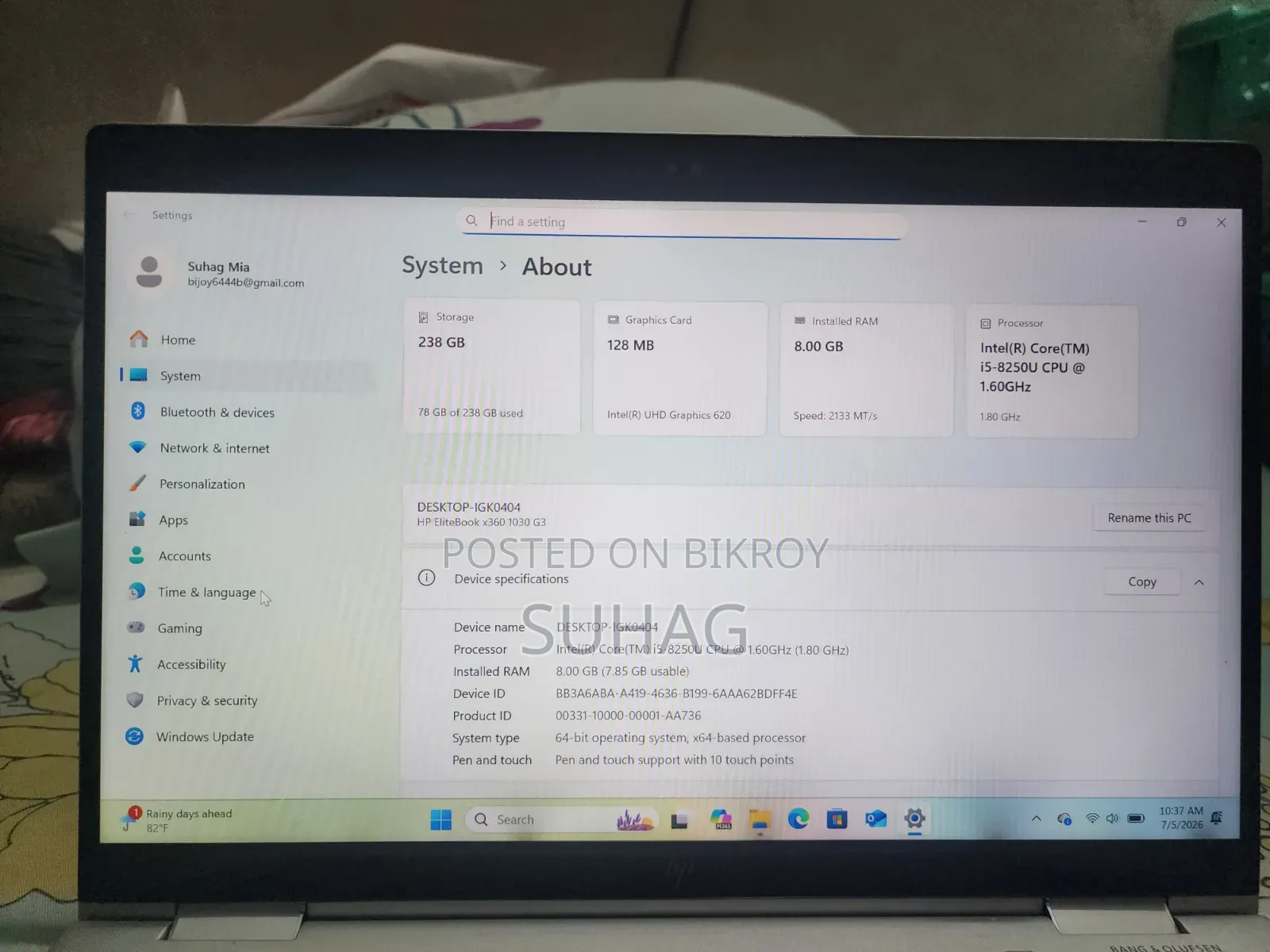 Laptop HP EliteBook X360 1030 G3 8GB Intel Core I5 SSD 256GB