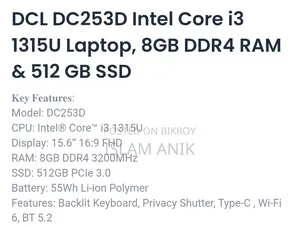 Laptop 8GB Intel Core i3 SSD 512GB