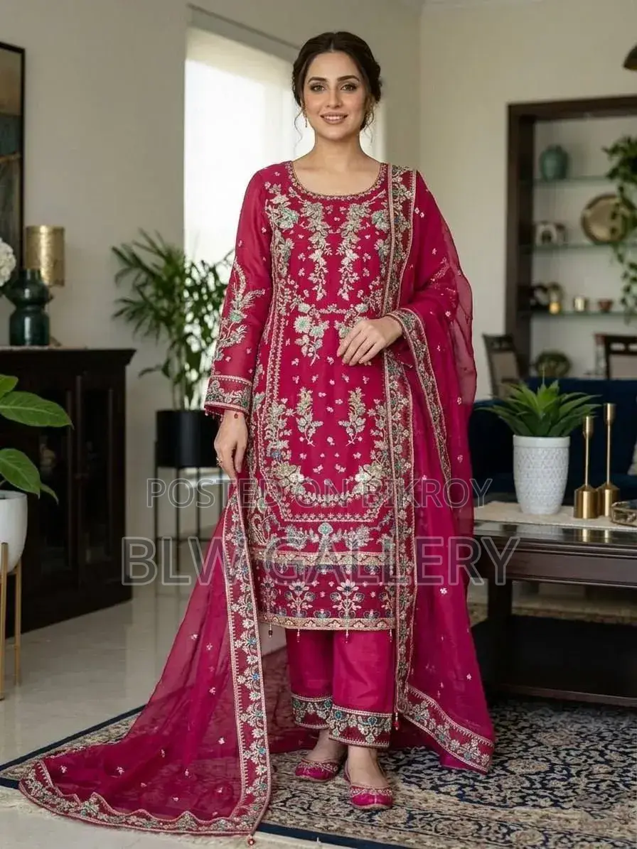 Three Piece Set with Full Body Embroidery and Sequins