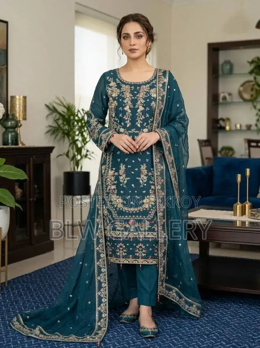 Three Piece Set with Full Body Embroidery and Sequins