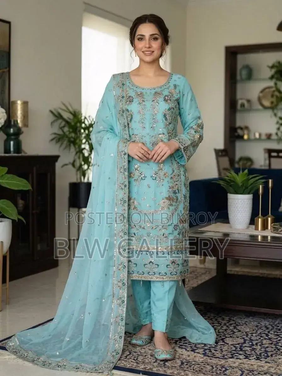 Three Piece Set with Full Body Embroidery and Sequins