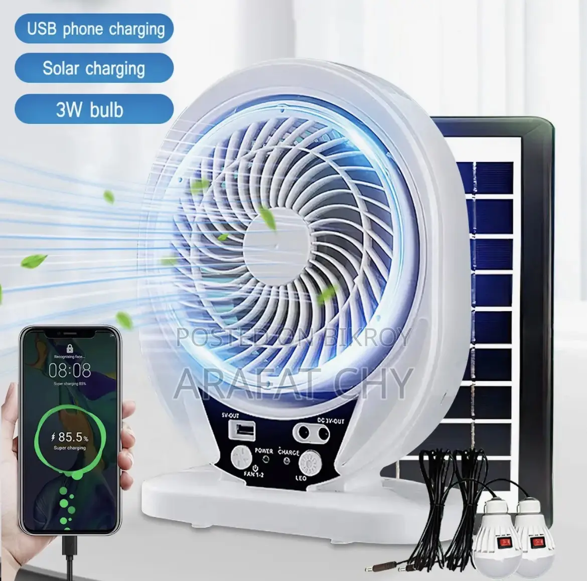 Solar Rechargeable Solar Powered Fan Cooling Air Fan