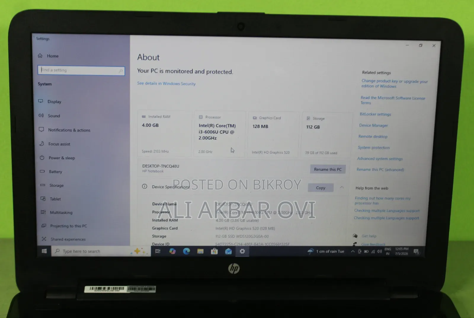 New Laptop HP 15s 8GB Intel Core i3 SSD 128GB