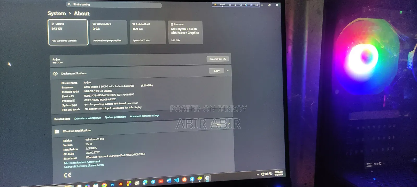 Desktop Computer MSI model 16GB AMD Ryzen 5 SSD 512GB