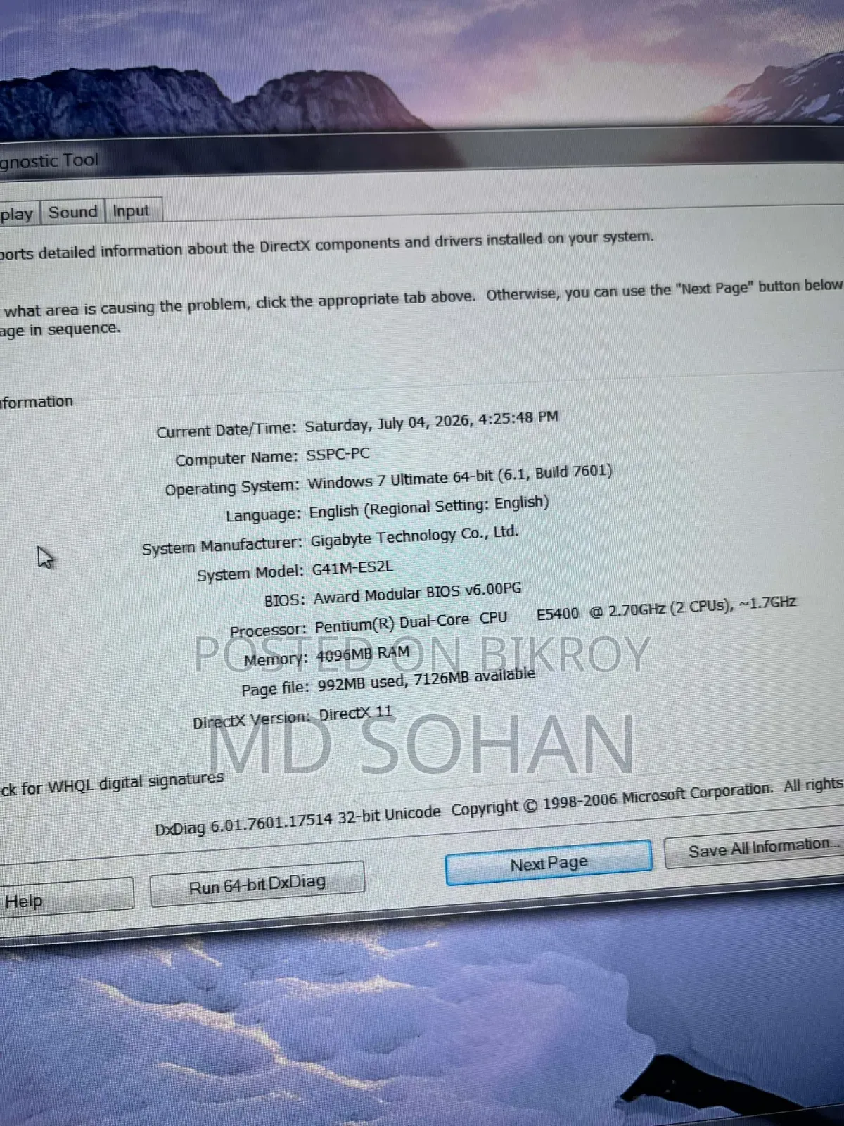 Desktop Computer Microsoft 4GB SSD 128GB
