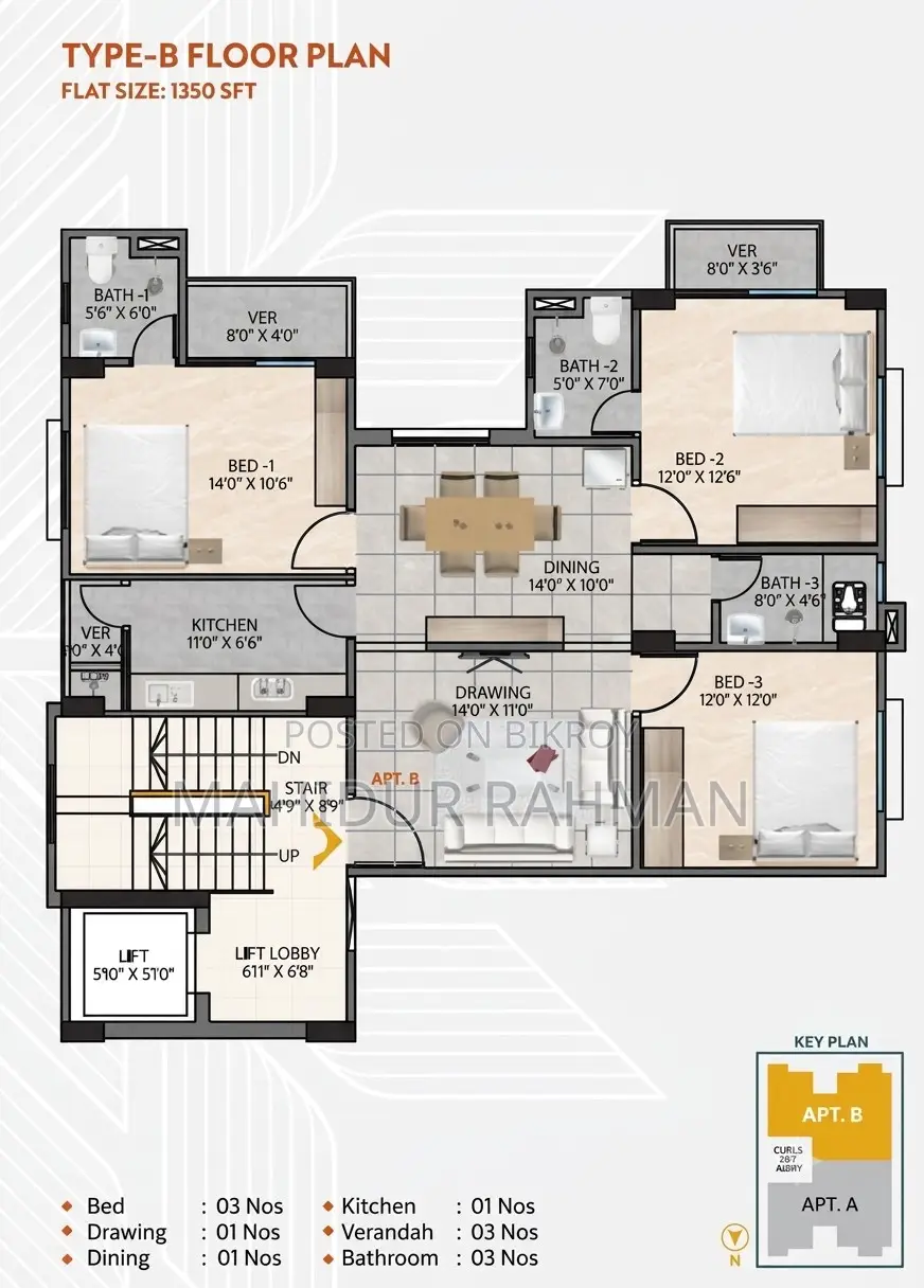 3bdrm Apartment in Golden Park, Mirpur for Sale