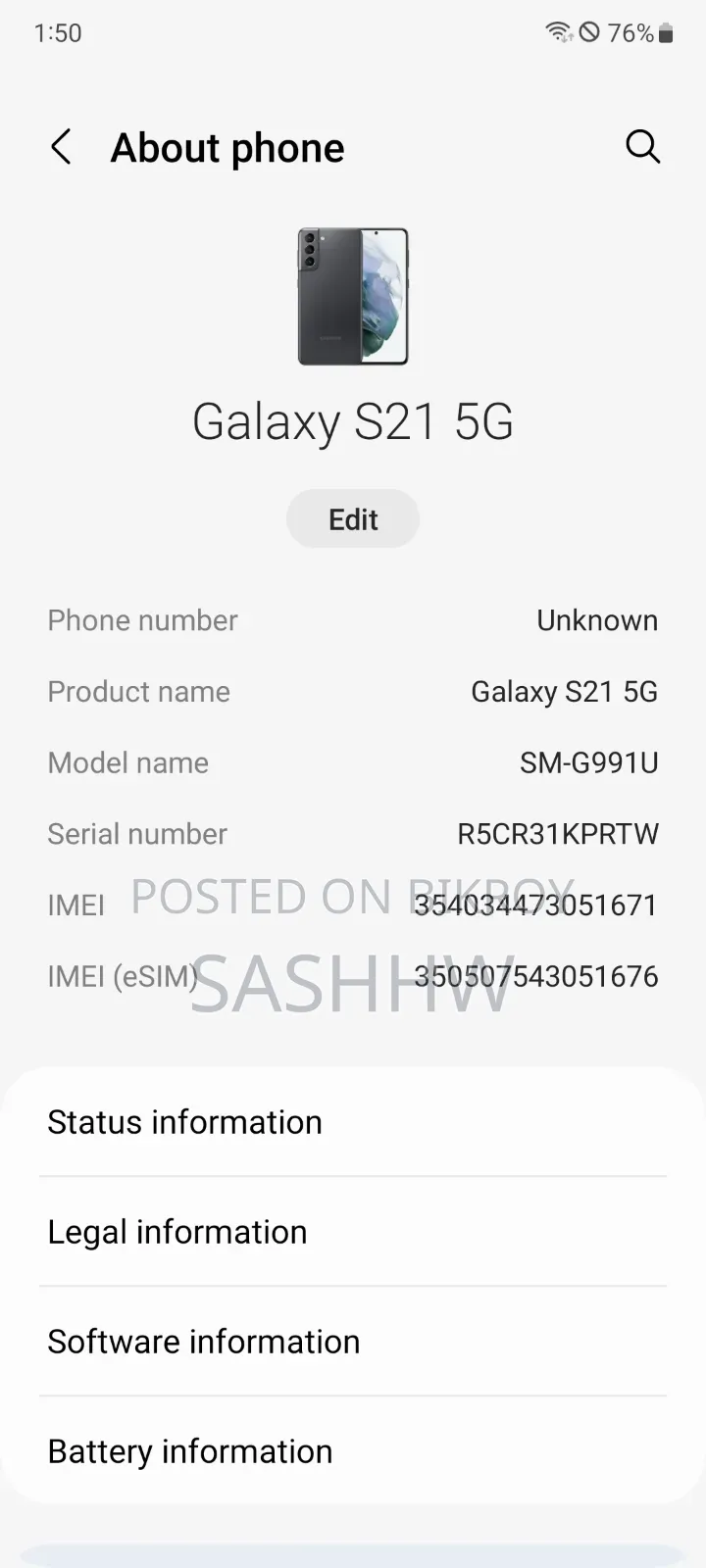 স্যামসাং গ্যালাক্সি এস২১ ৫জি ১২৮ জিবি ব্ল্যাক