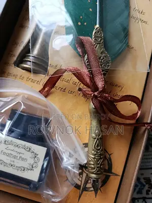 Vintage Feather Ink Pen Set - Green