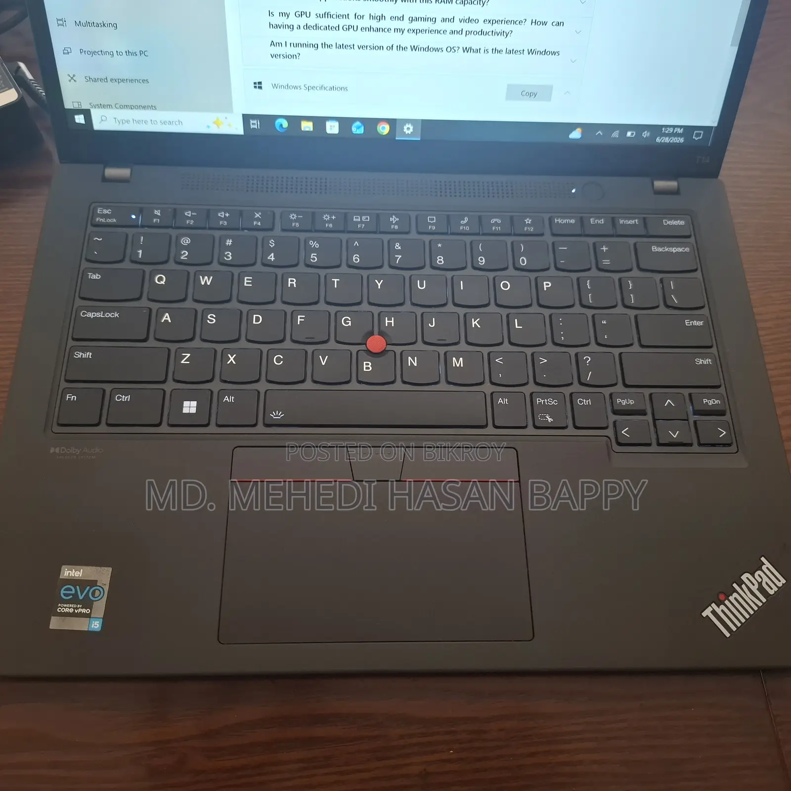 Laptop Lenovo ThinkPad T14 16GB Intel Core I5 SSD 512GB