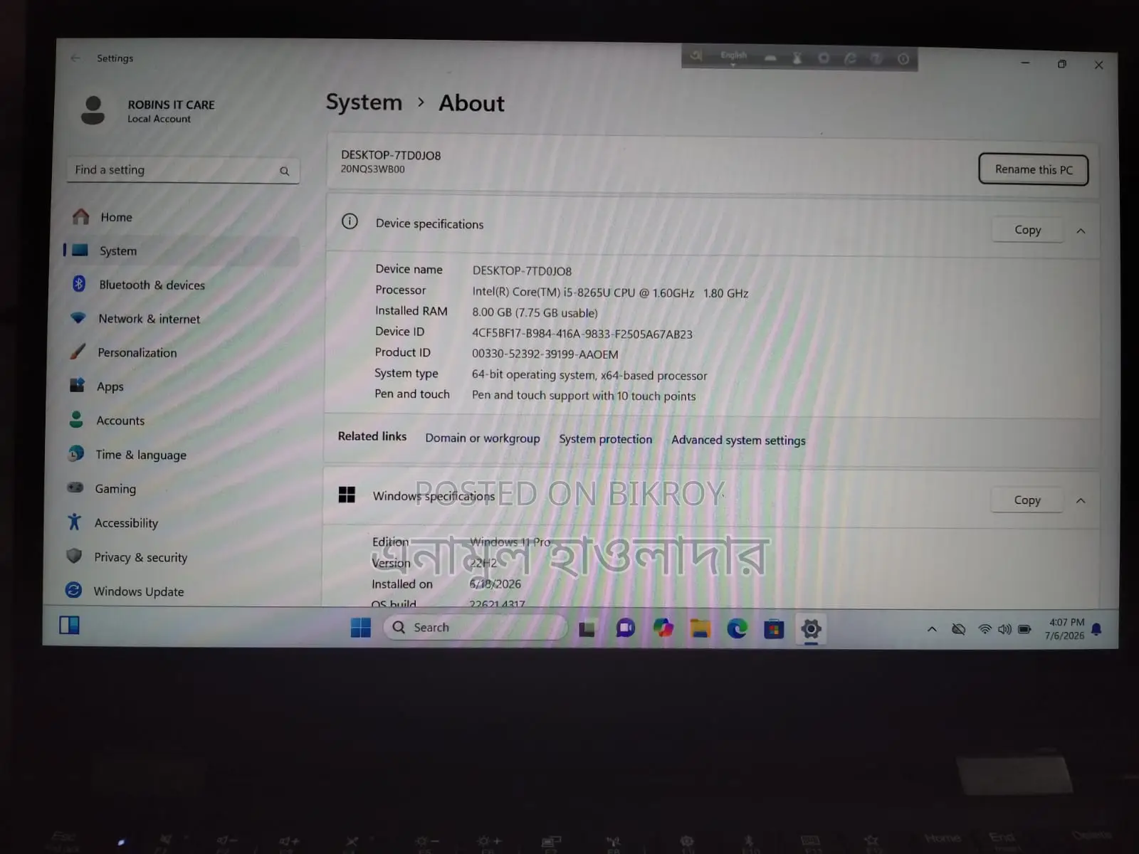 Laptop Lenovo ThinkPad X390 8GB Intel Core i5 SSD 256GB