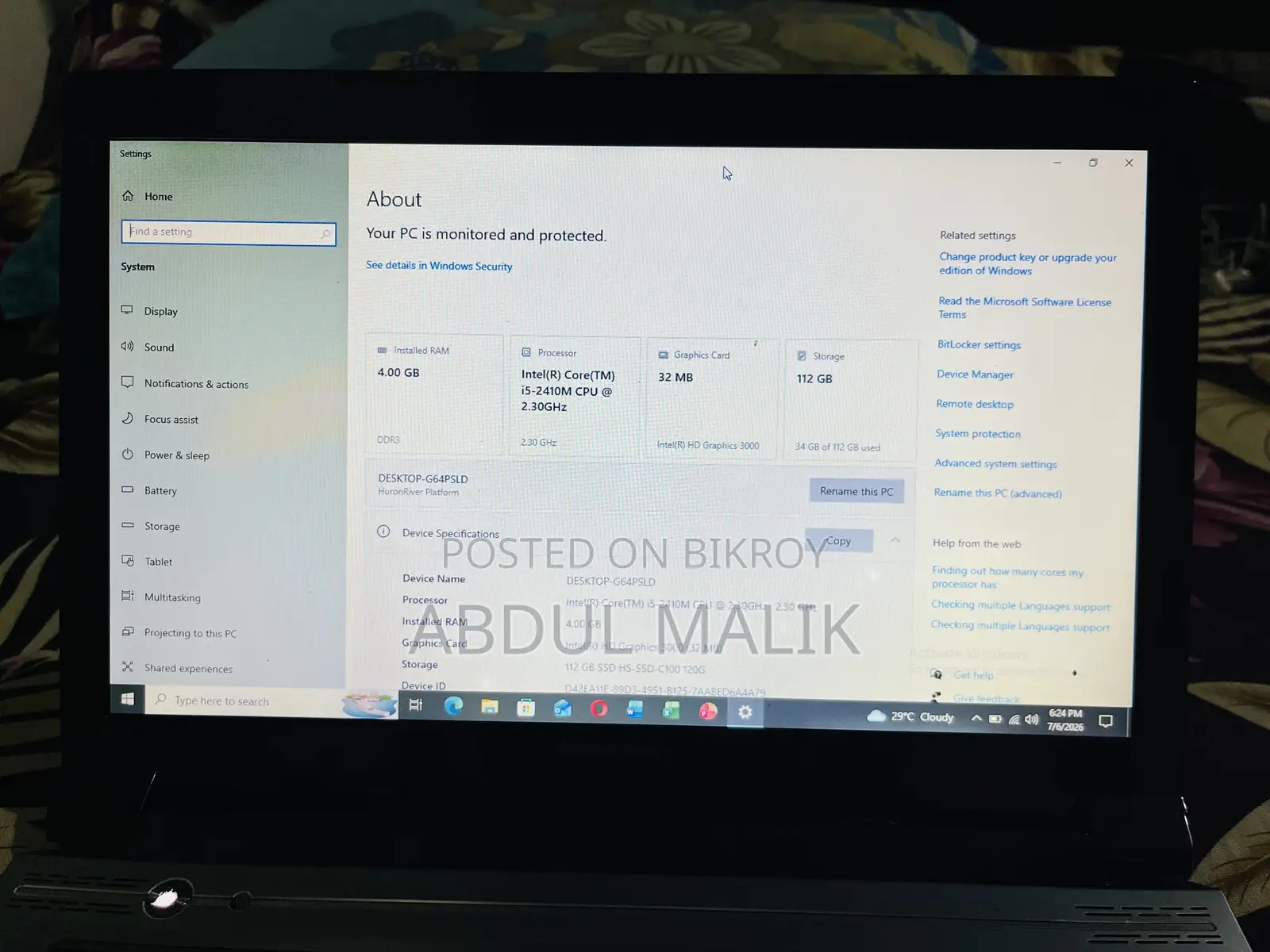 Laptop Lenovo 4GB Intel Core I5 SSD 128GB