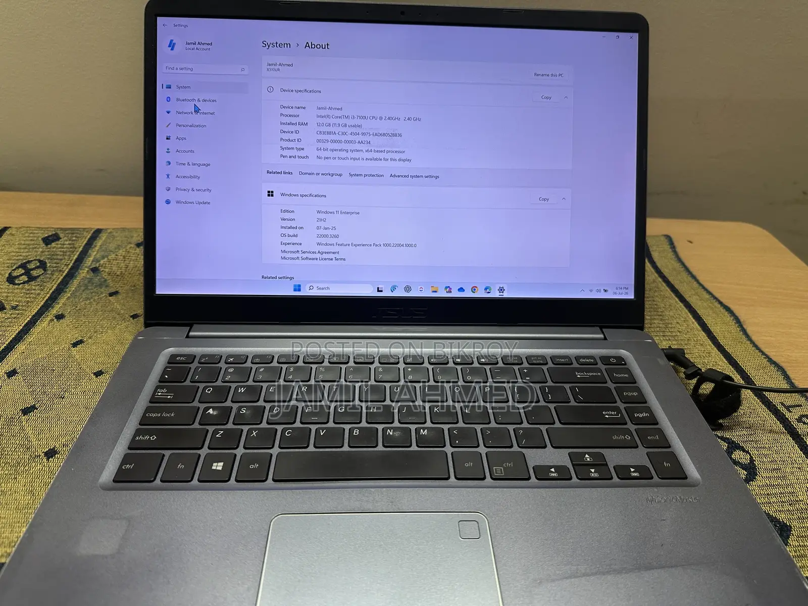 Laptop Asus VivoBook S15 S510UA 12GB Intel Core I3 SSD 128GB