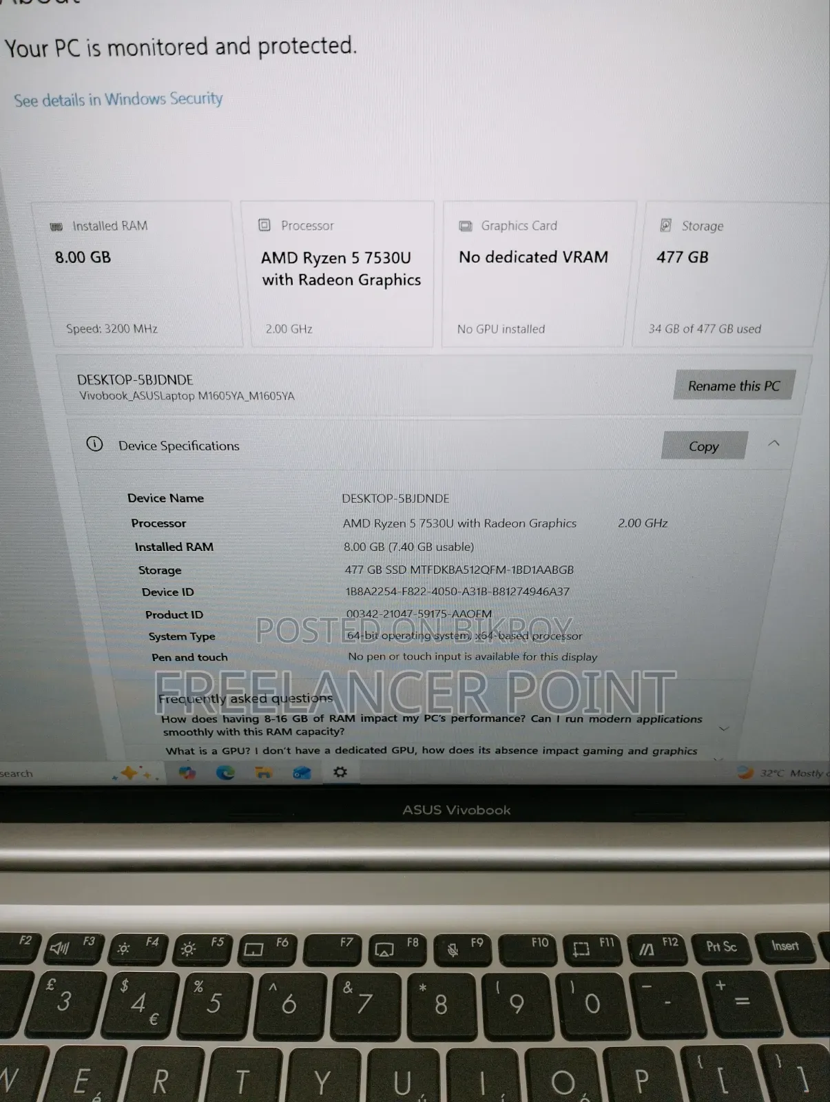 Laptop Asus Vivobook 16 8GB AMD Ryzen 5 SSD 512GB