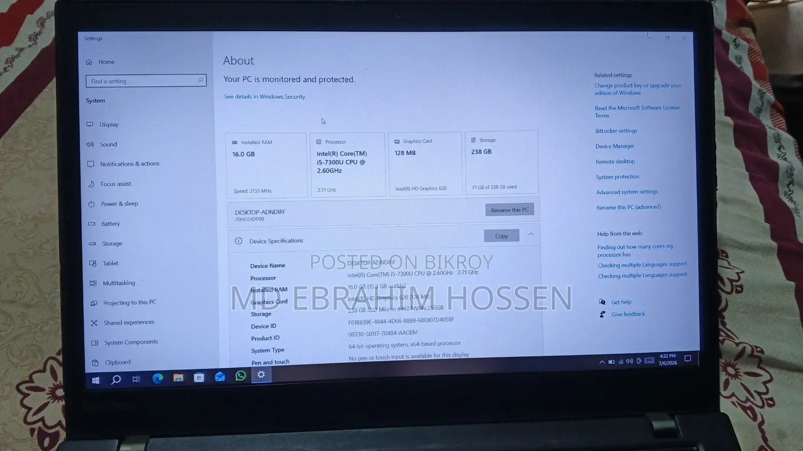 Laptop Lenovo ThinkPad T490s 16GB Intel Core I5 SSD 256GB