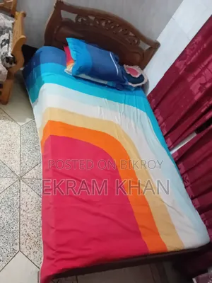 7/4 feet original teak wood bed for sale with mattress and cushion