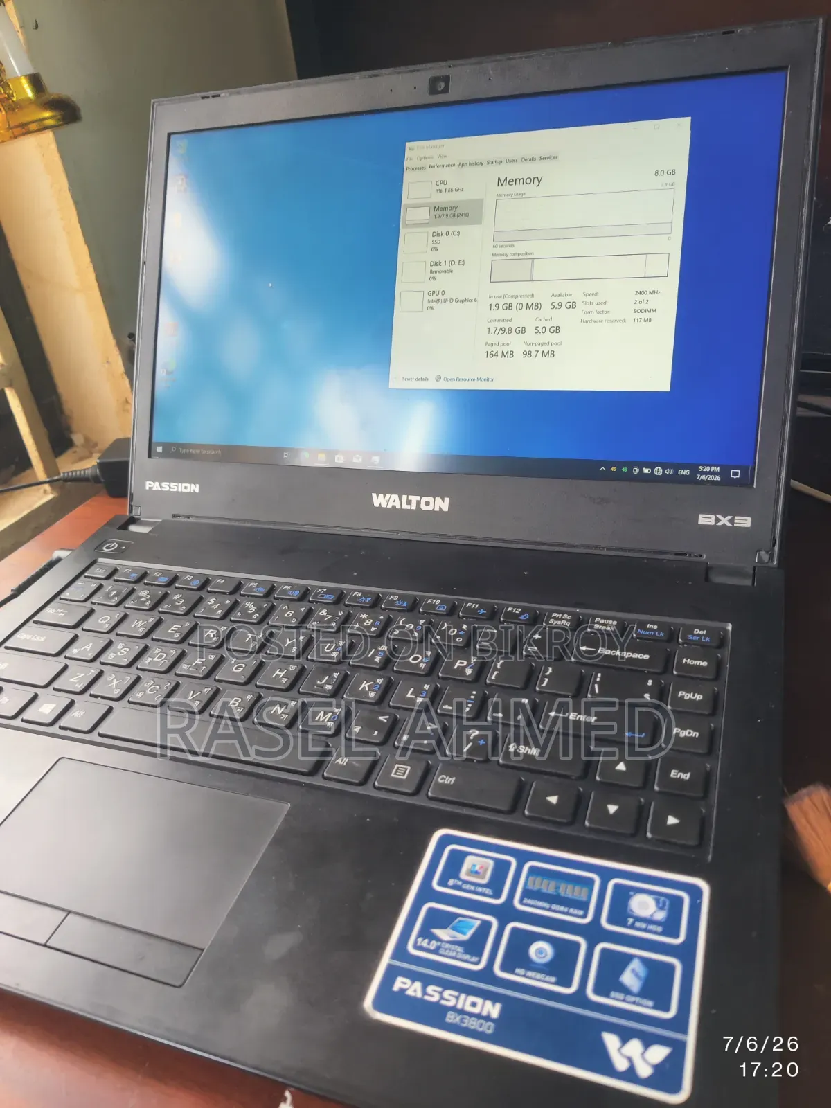 Laptop 8GB Intel Core i3 SSD 256GB