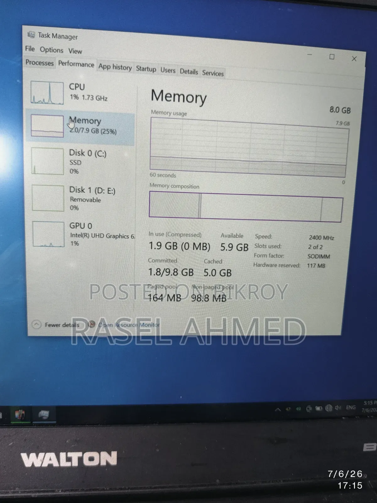 Laptop 8GB Intel Core i3 SSD 256GB