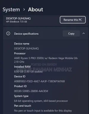 Laptop HP EliteBook 735 G6 8GB AMD Ryzen 5 SSD 256GB