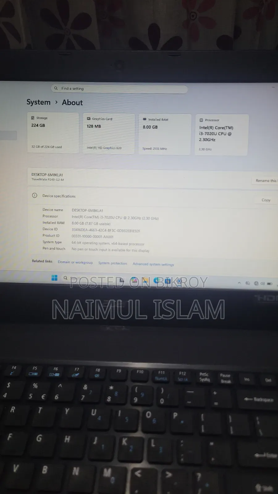 Laptop Acer 8GB Intel Core I3 SSD 256GB