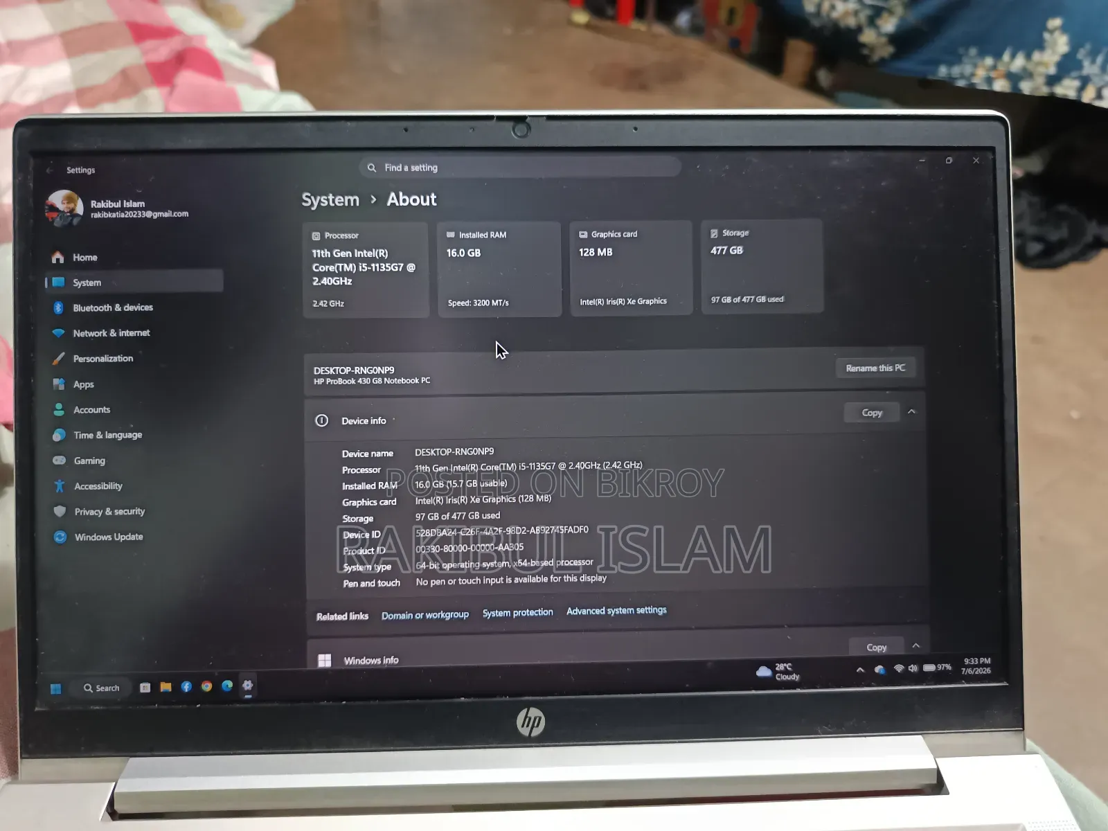 Laptop HP ProBook 430 G8 16GB Intel Core i5 SSD 512GB