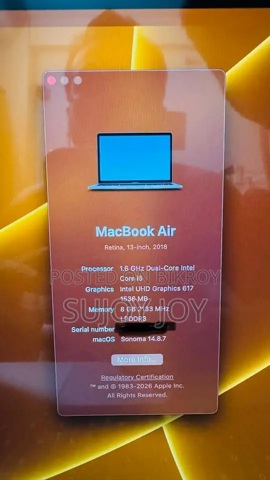 ল্যাপটপ Apple MacBook ২০১৮ ৮জিবি Intel Core I5 এসএসডি ১২৮জিবি