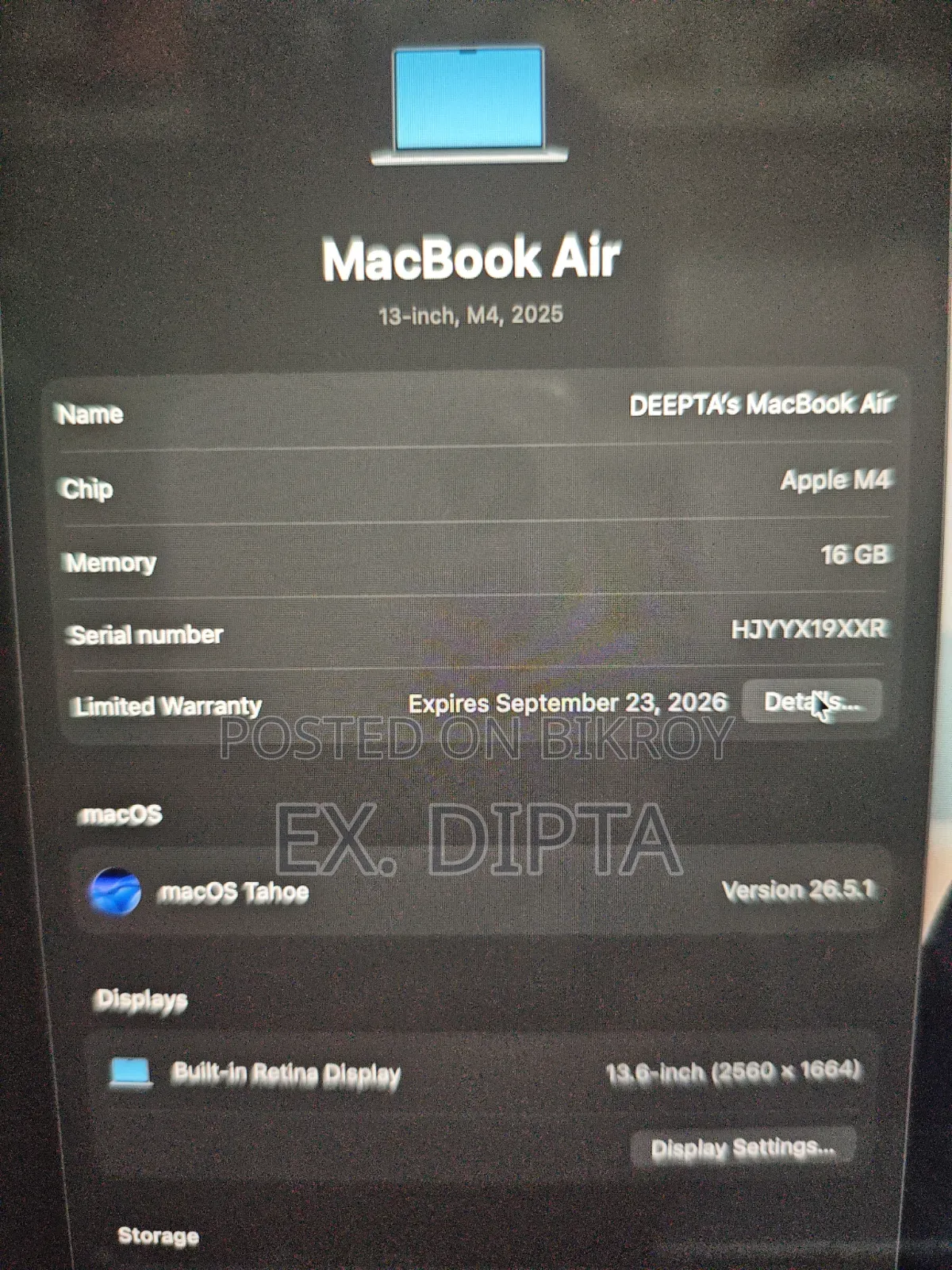 Laptop Apple MacBook Air 2025 M4 16GB Apple M4 SSHD+SSD 256GB