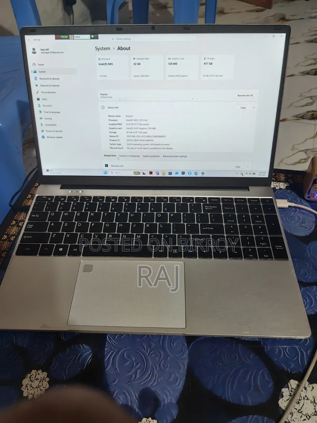 Laptop 32GB Intel SSD 512GB
