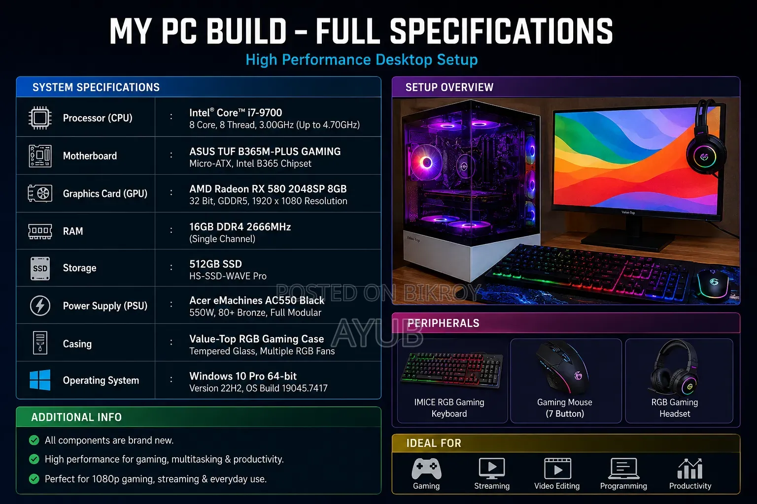 Desktop Computer 16GB Intel Core I7 SSD 512GB