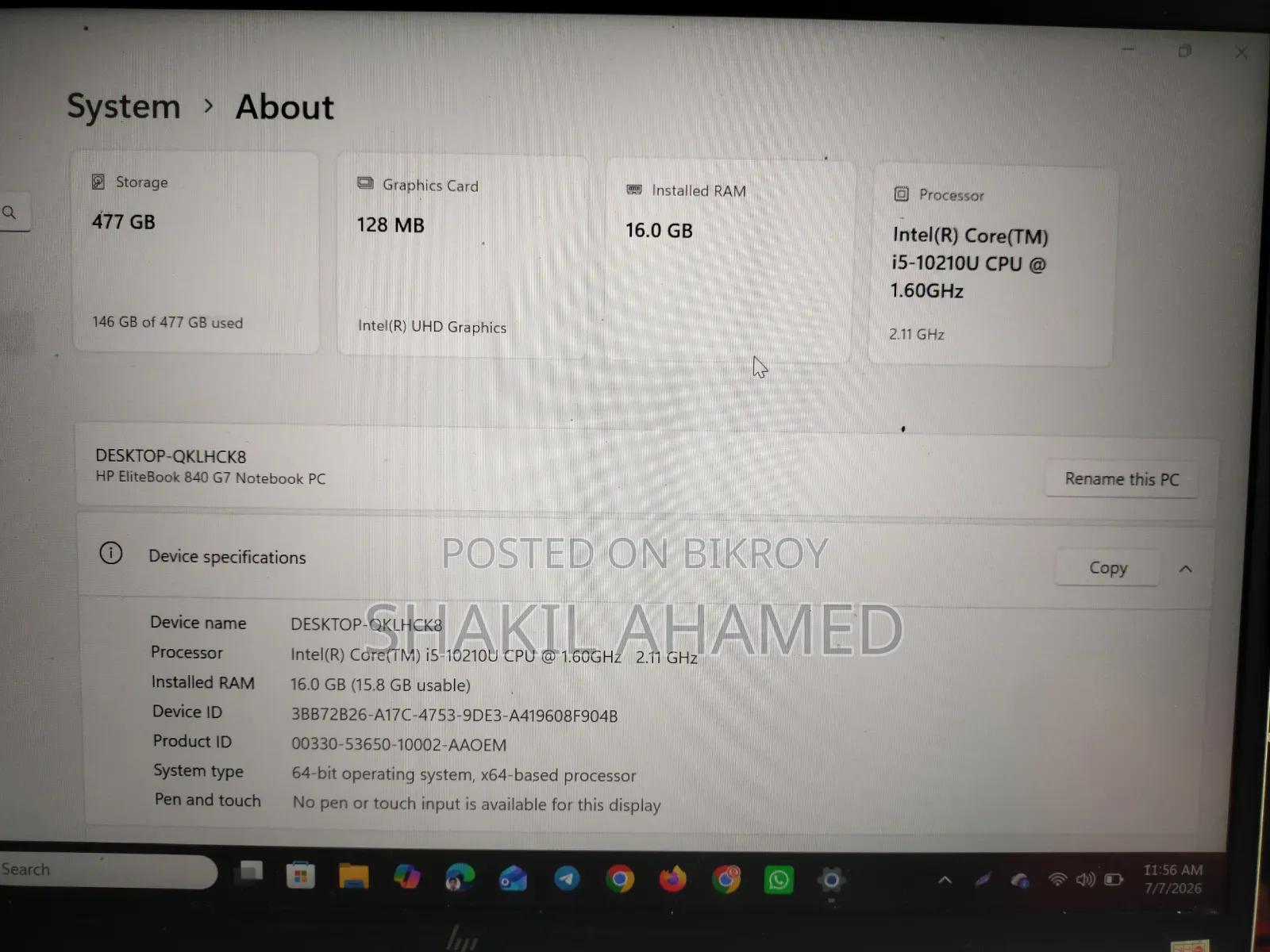 Laptop HP EliteBook 840 G8 16GB Intel Core I5 SSD 500GB