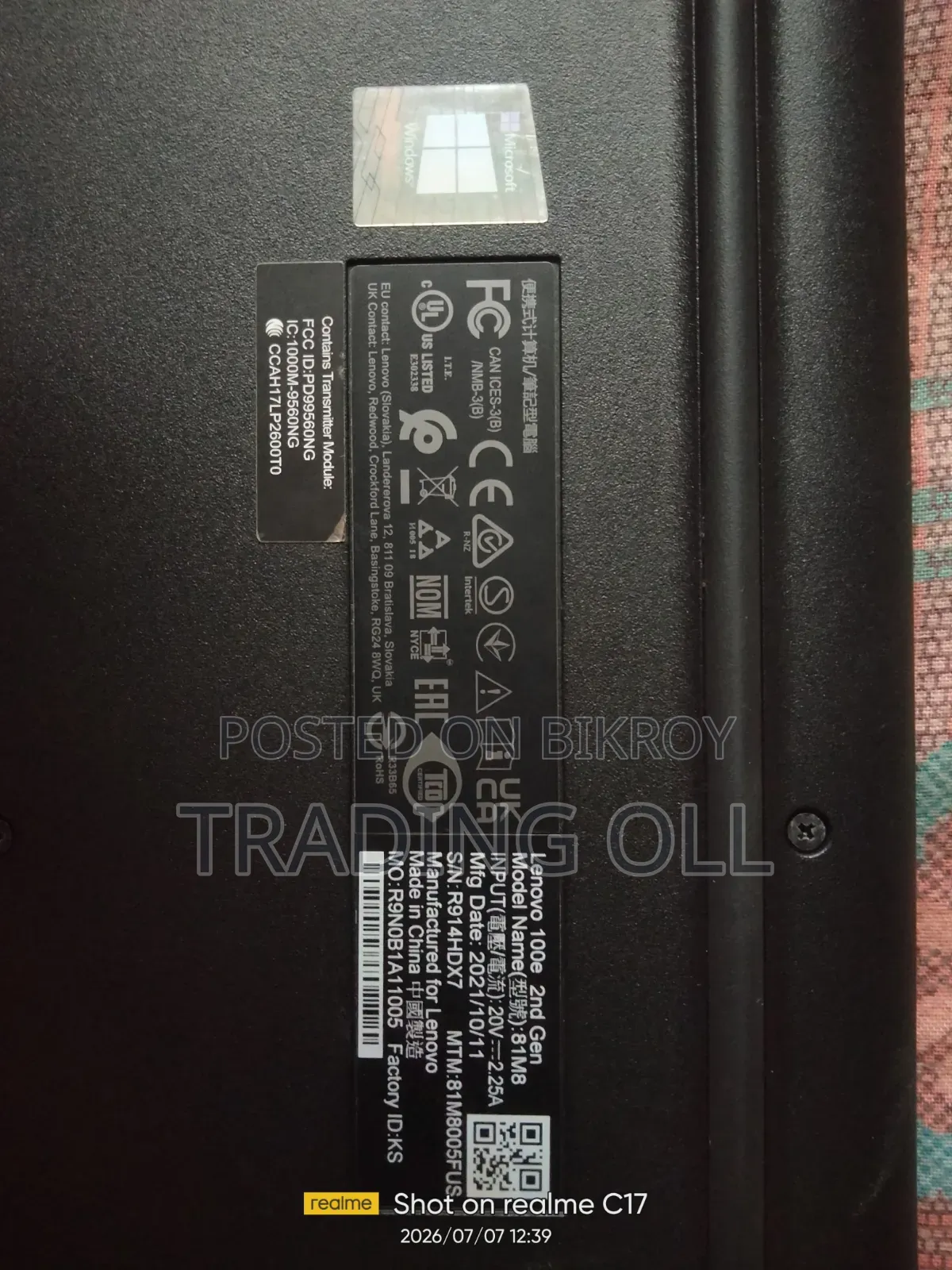 Laptop Lenovo 100e 4GB Intel SSD 128GB