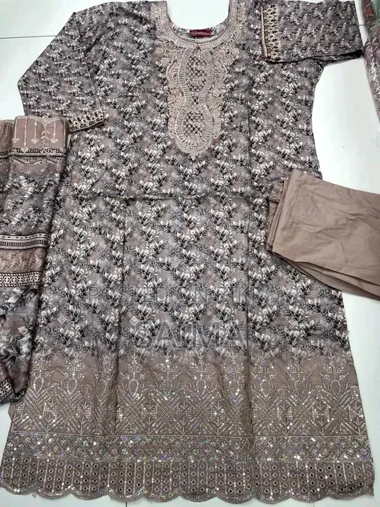 Premium Star Georgette Embroidered Unstitched (Three Piece)