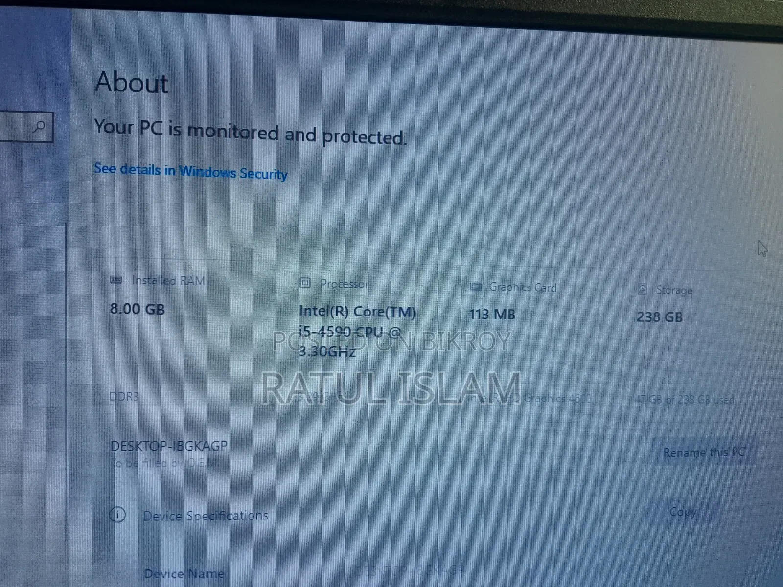 Desktop Computer 8GB Intel Core I5 HDD 256GB
