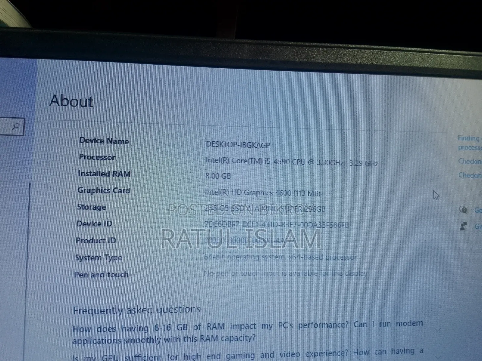 Desktop Computer 8GB Intel Core I5 HDD 256GB