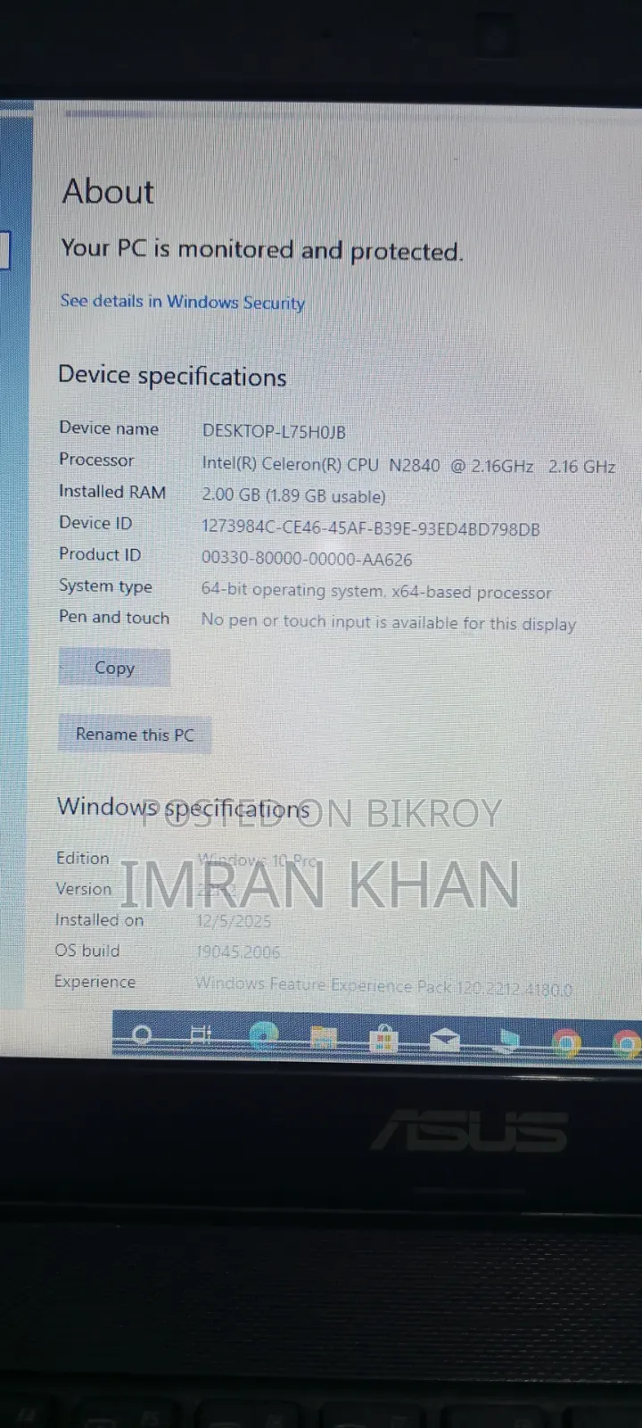 Laptop Asus N20A 2GB Intel Celeron HDD 128GB