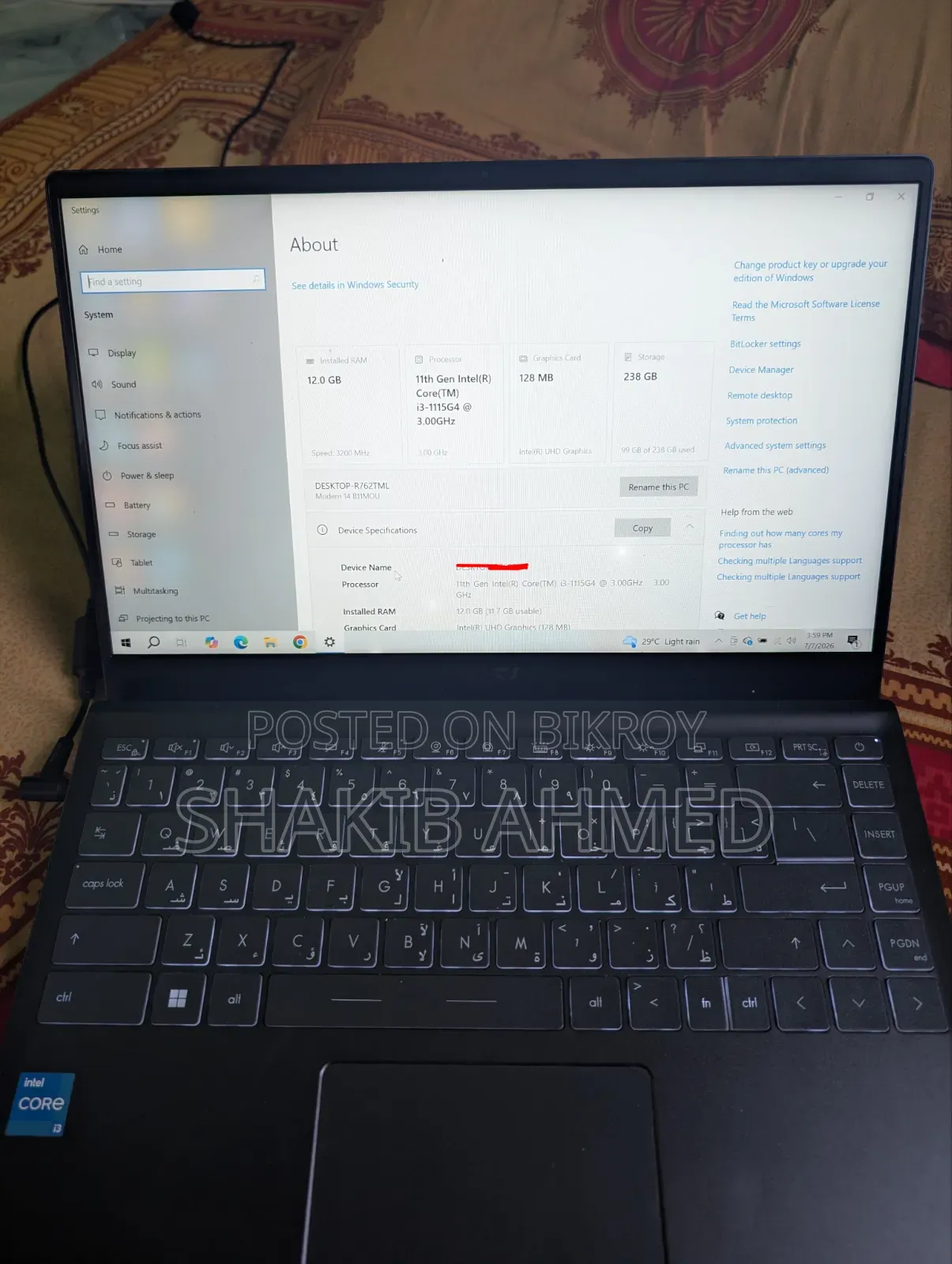 Laptop MSI Modern 14 12GB Intel Core i3 SSD 256GB