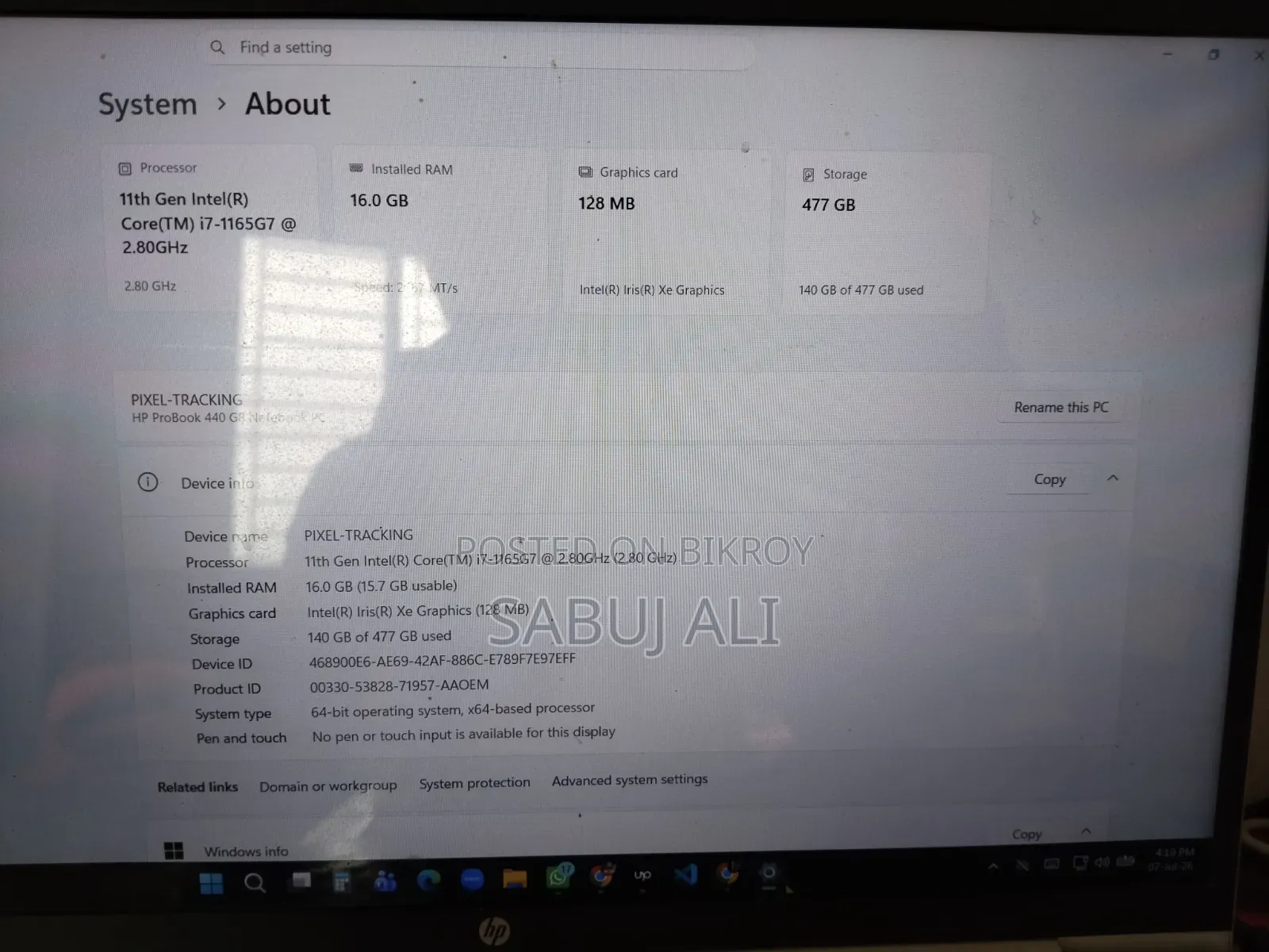 Laptop HP ProBook 440 G8 18GB Intel Core i7 SSD 640GB