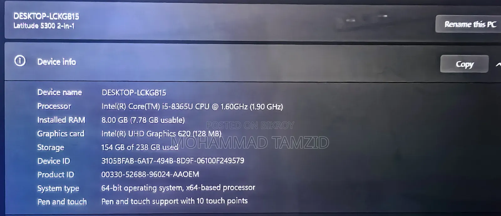 Laptop Dell Latitude 5300 2-in-1 8GB Intel Core I5 SSHD+SSD 256GB