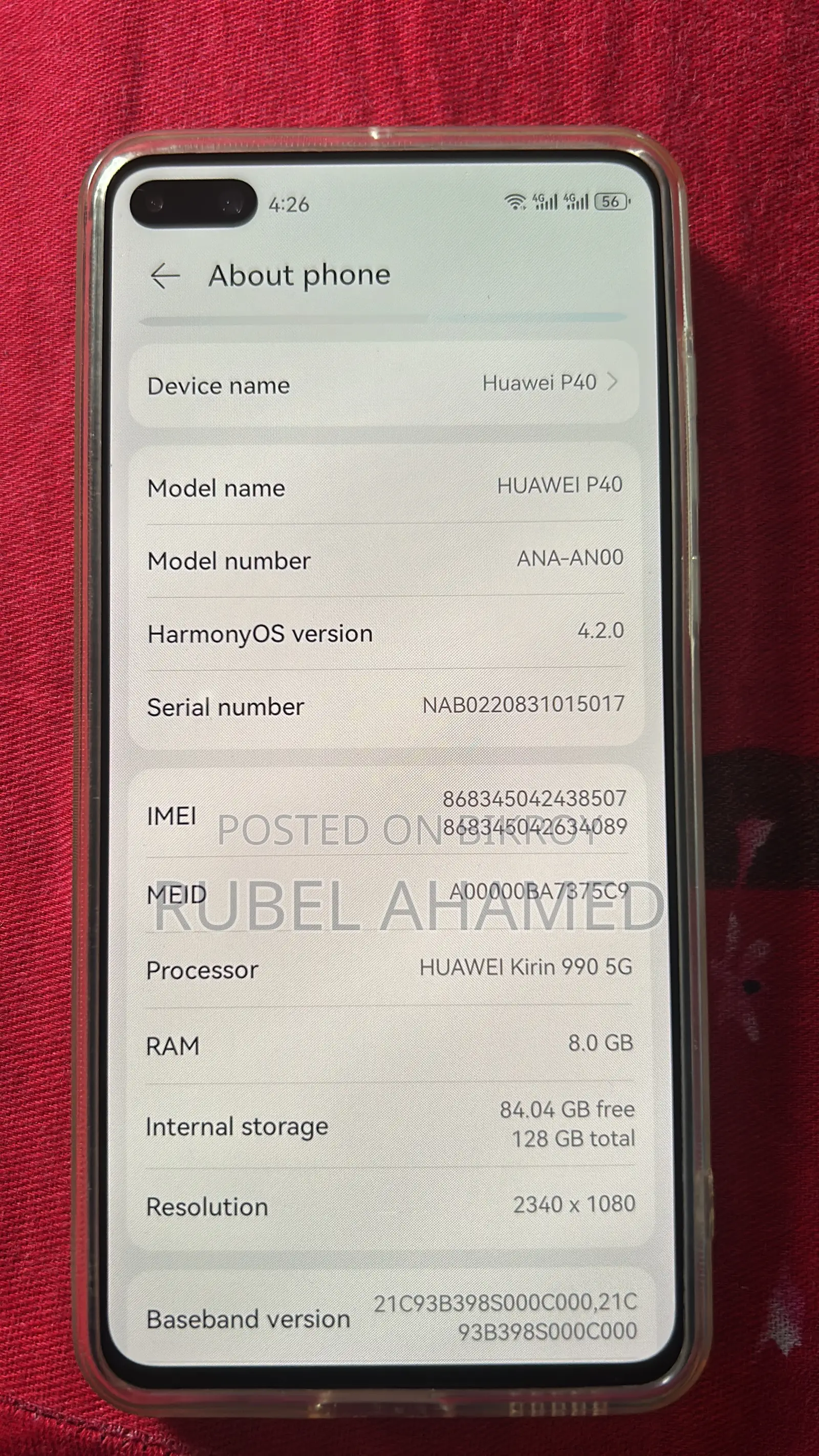 হুয়াওয়ে পি৪০ ১২৮ জিবি সাদা