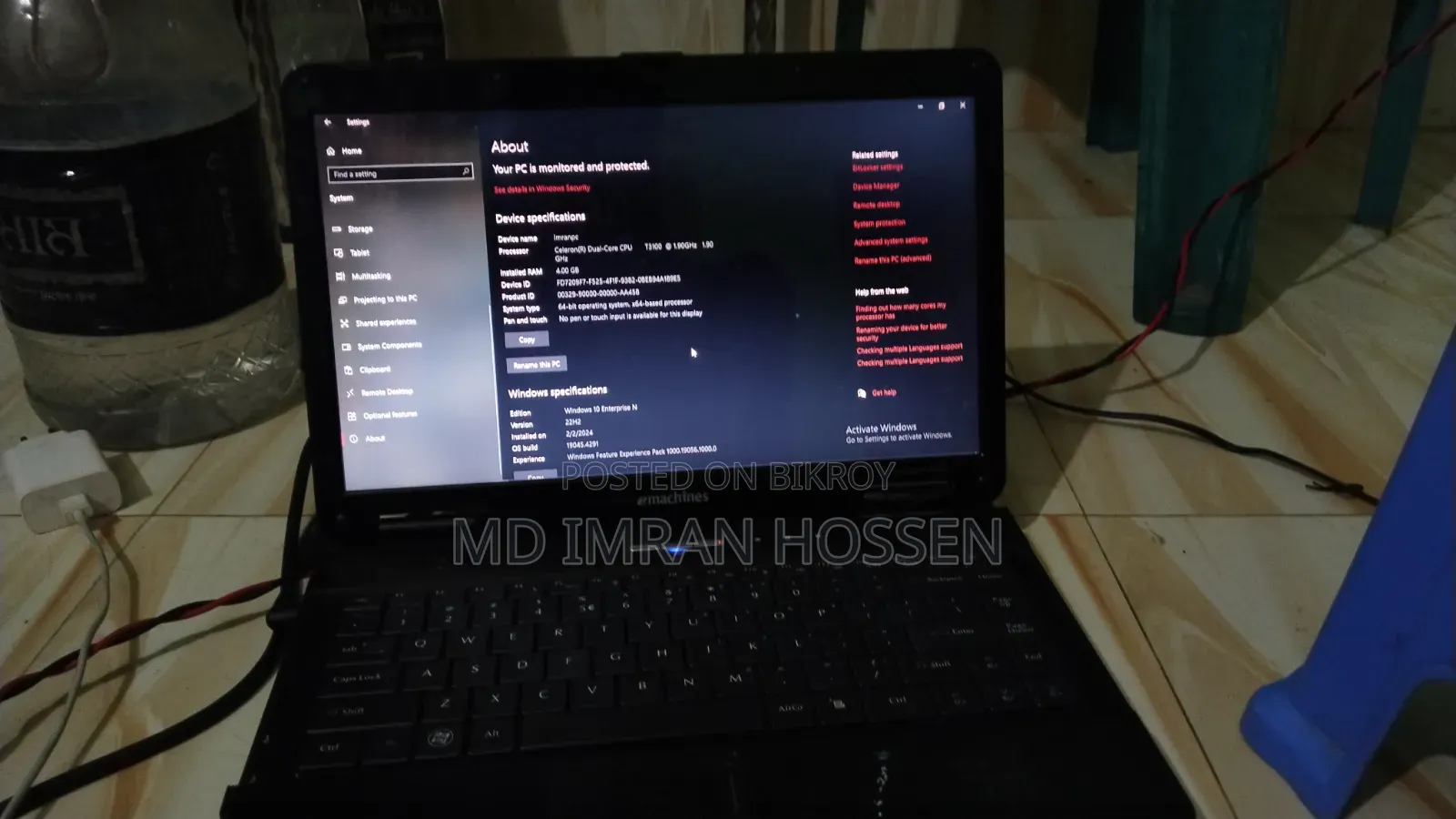 Laptop eMachines 4GB Intel Celeron HDD 256GB