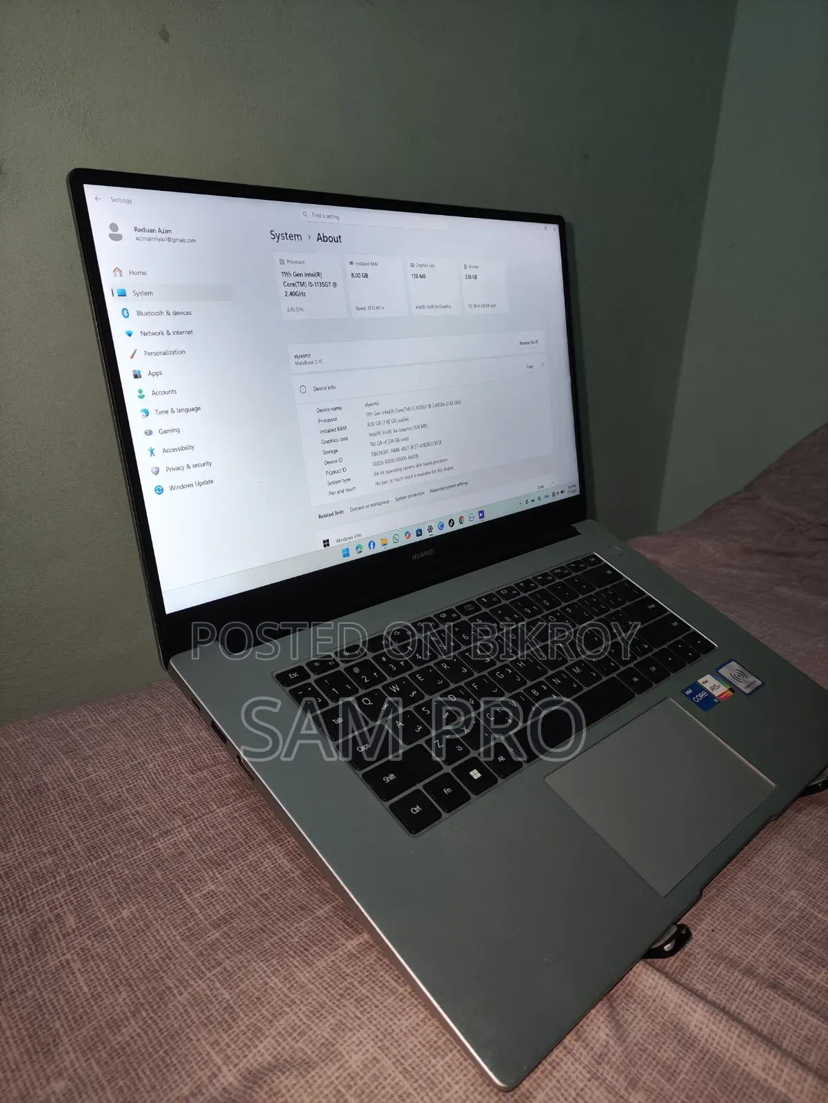 New Laptop Huawei Matebook D 15 8GB Intel Core i5 SSD 250GB