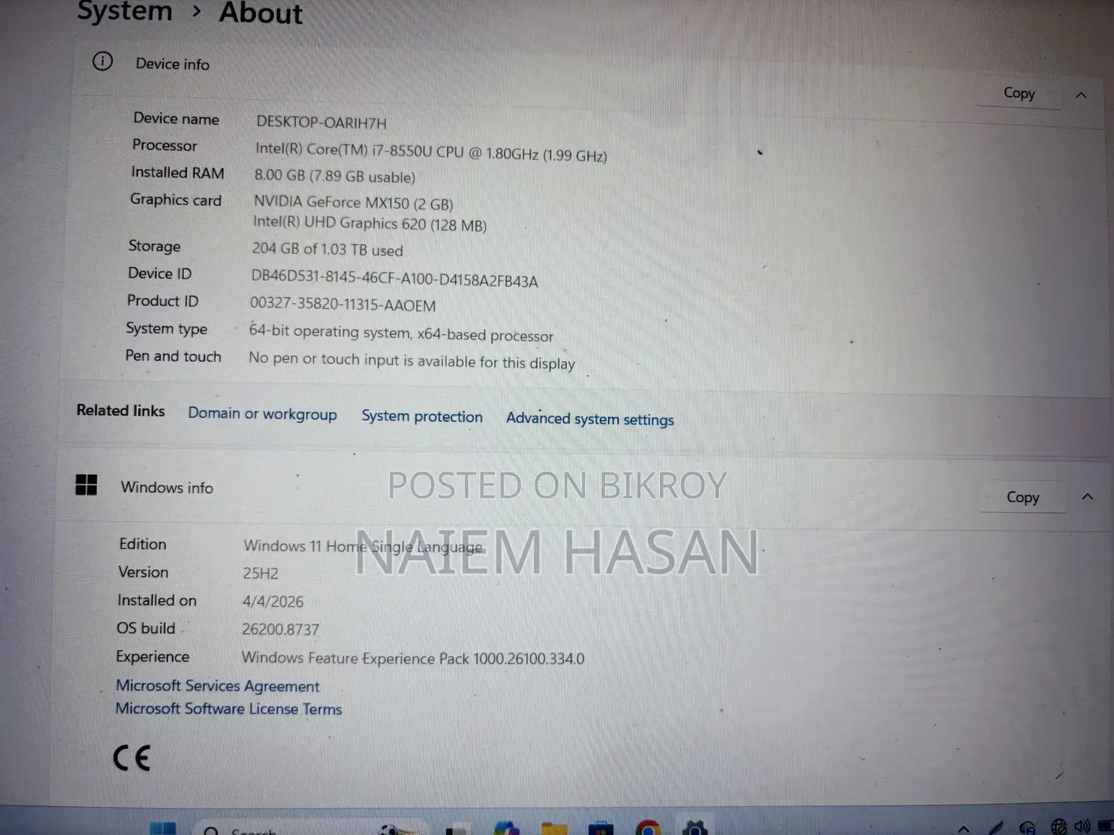 Laptop Asus VivoBook S15 S530UN 8GB Intel Core I7 HDD+SSD 1T