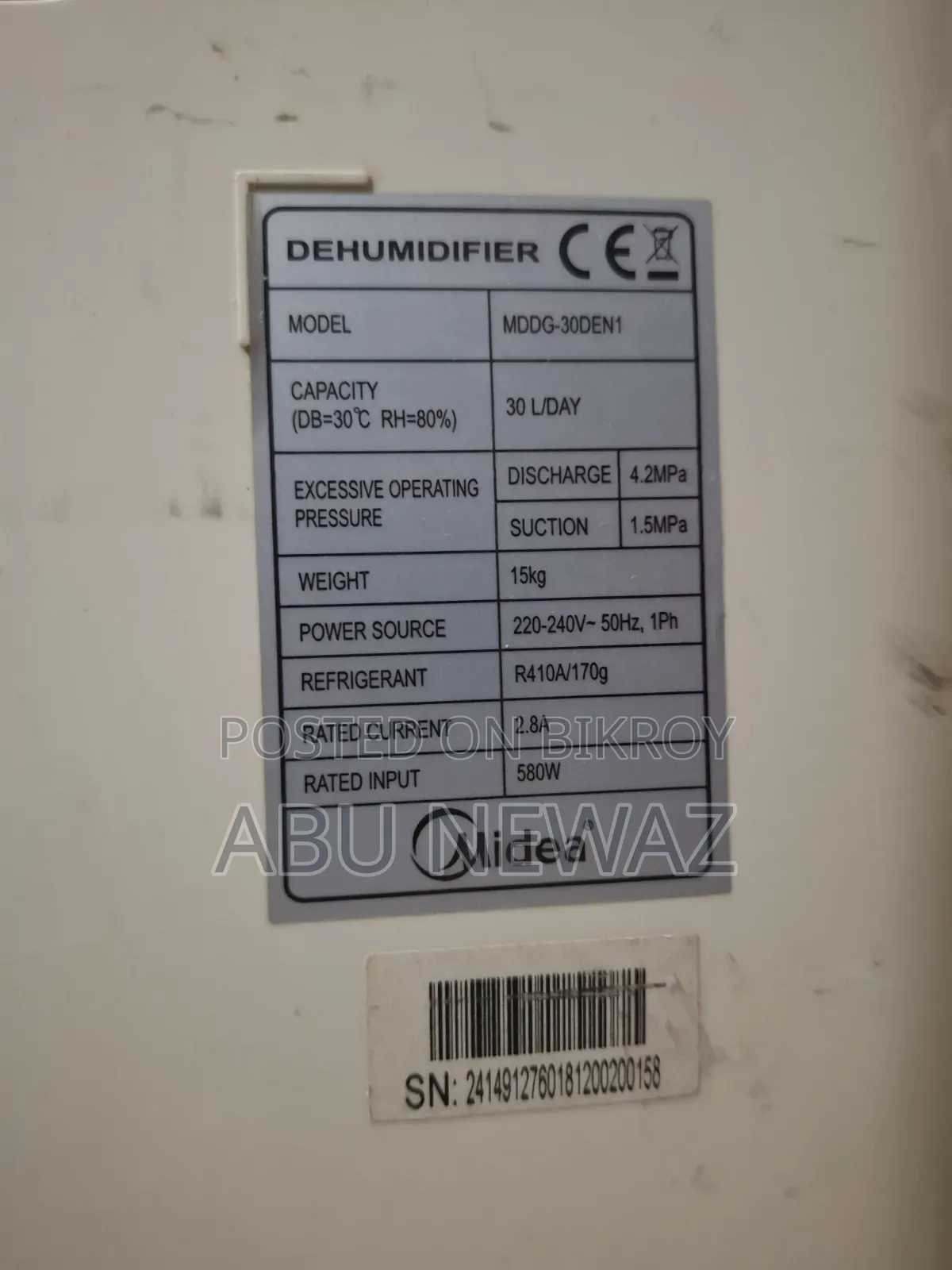 Midea 30l Heavy-Duty Dehumidifier (Mddg-30den1) – Office/Home Clearout