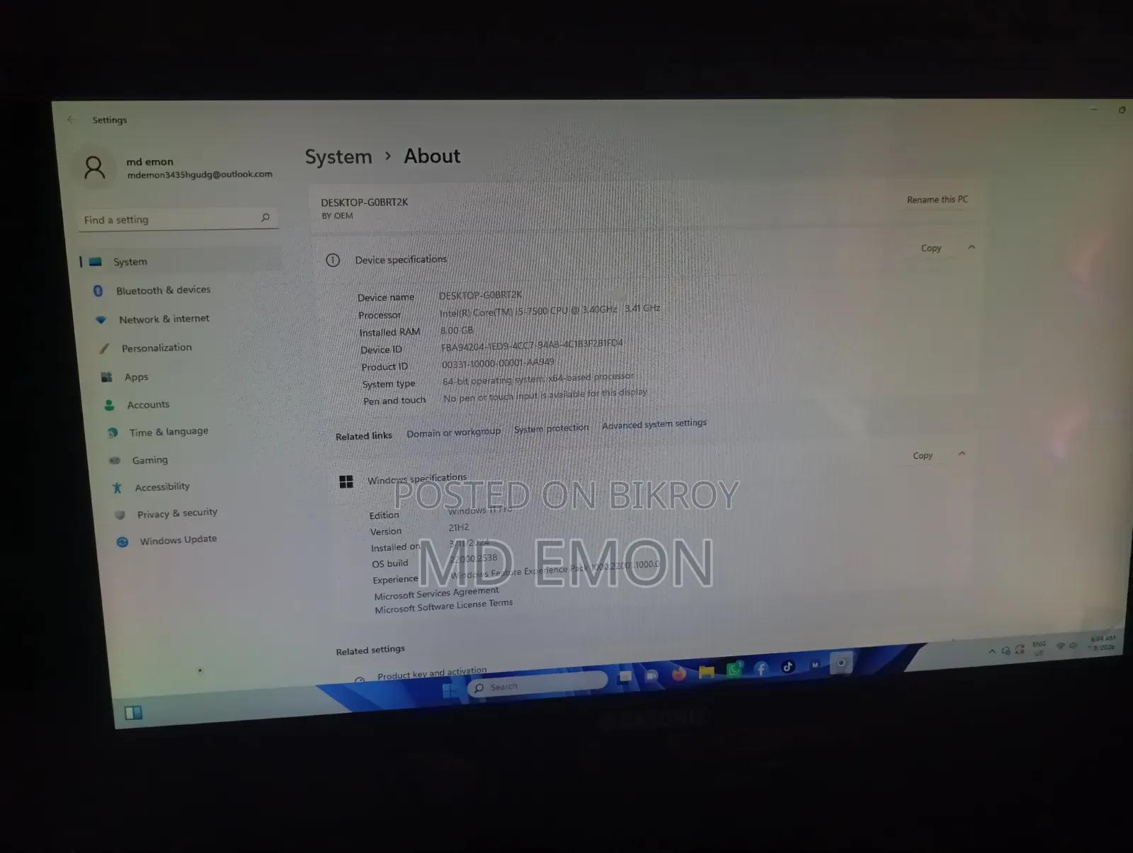 Desktop Computer 8GB Intel Core i5 SSD 256GB