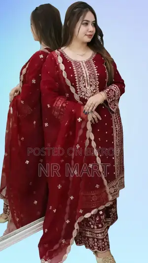Premium Soft Jorjet With Sequence Embroidery Three Piece