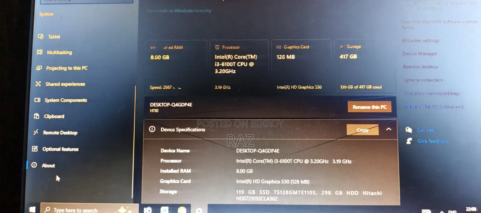 Desktop Computer HP 8GB Intel SSD 500GB