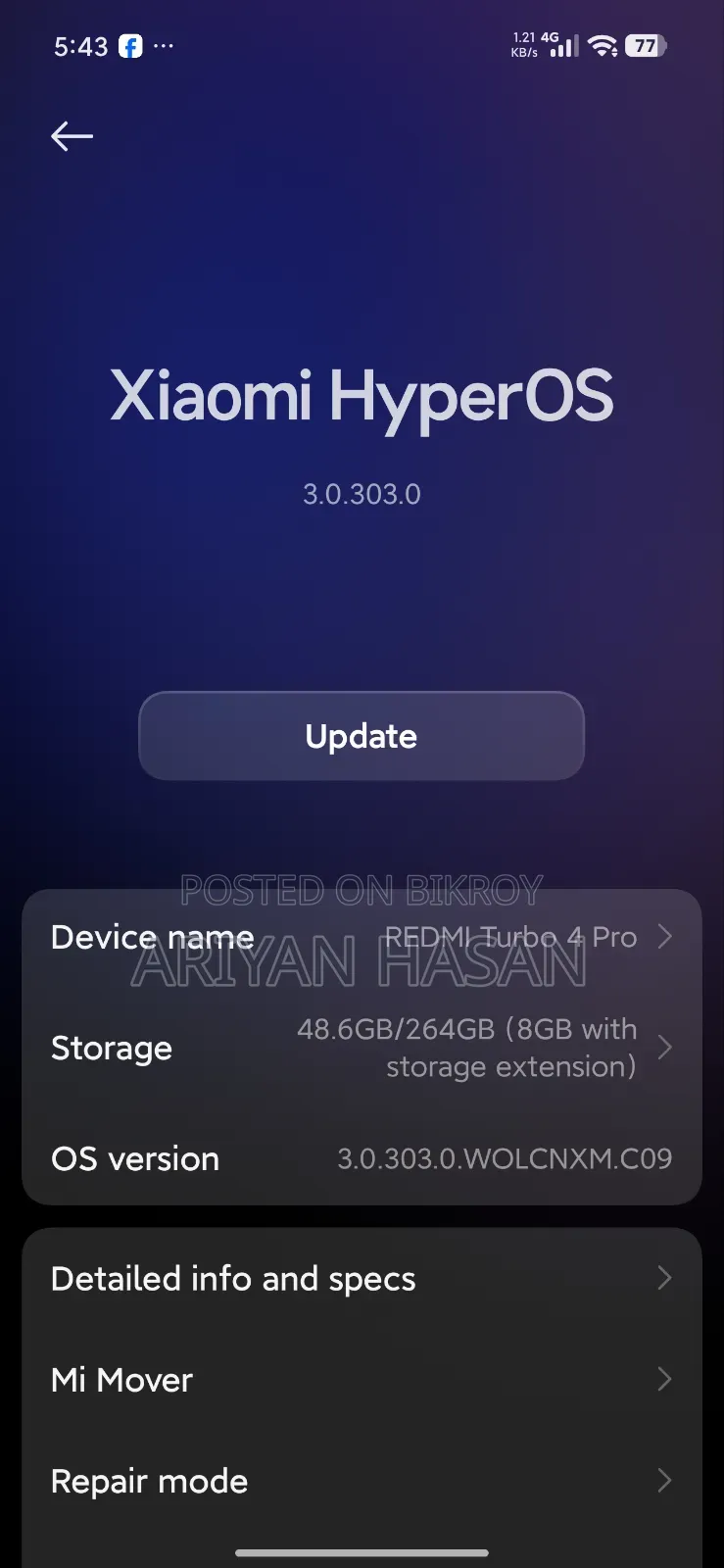 Xiaomi Redmi Turbo 4 Pro 256 GB White