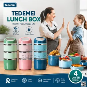 Tedemei 4-Layer Stainless Steel Leak-Proof Handle Lunch Box