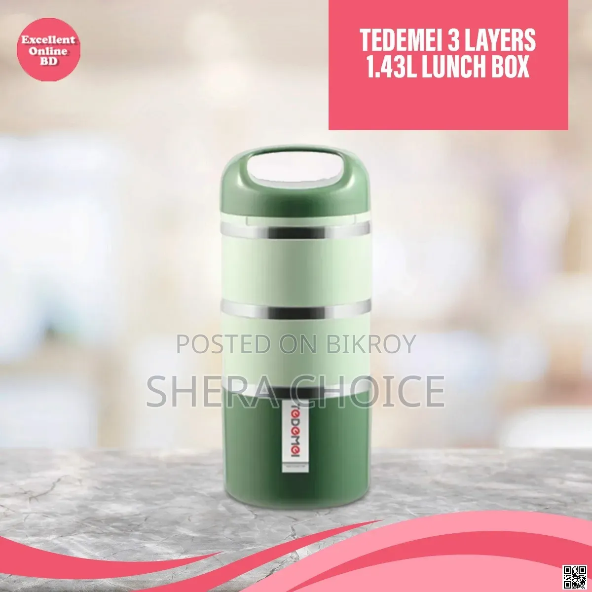 Tedemei 4-Layer Stainless Steel Leak-Proof Handle Lunch Box