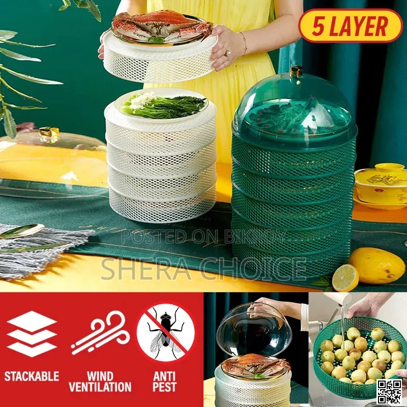 5 Layer Food Cover, Transparent Stackable Dustproof