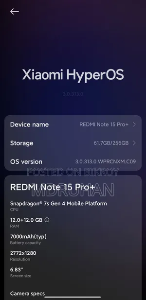 New Xiaomi Redmi Note 15 Pro+ 256 GB White
